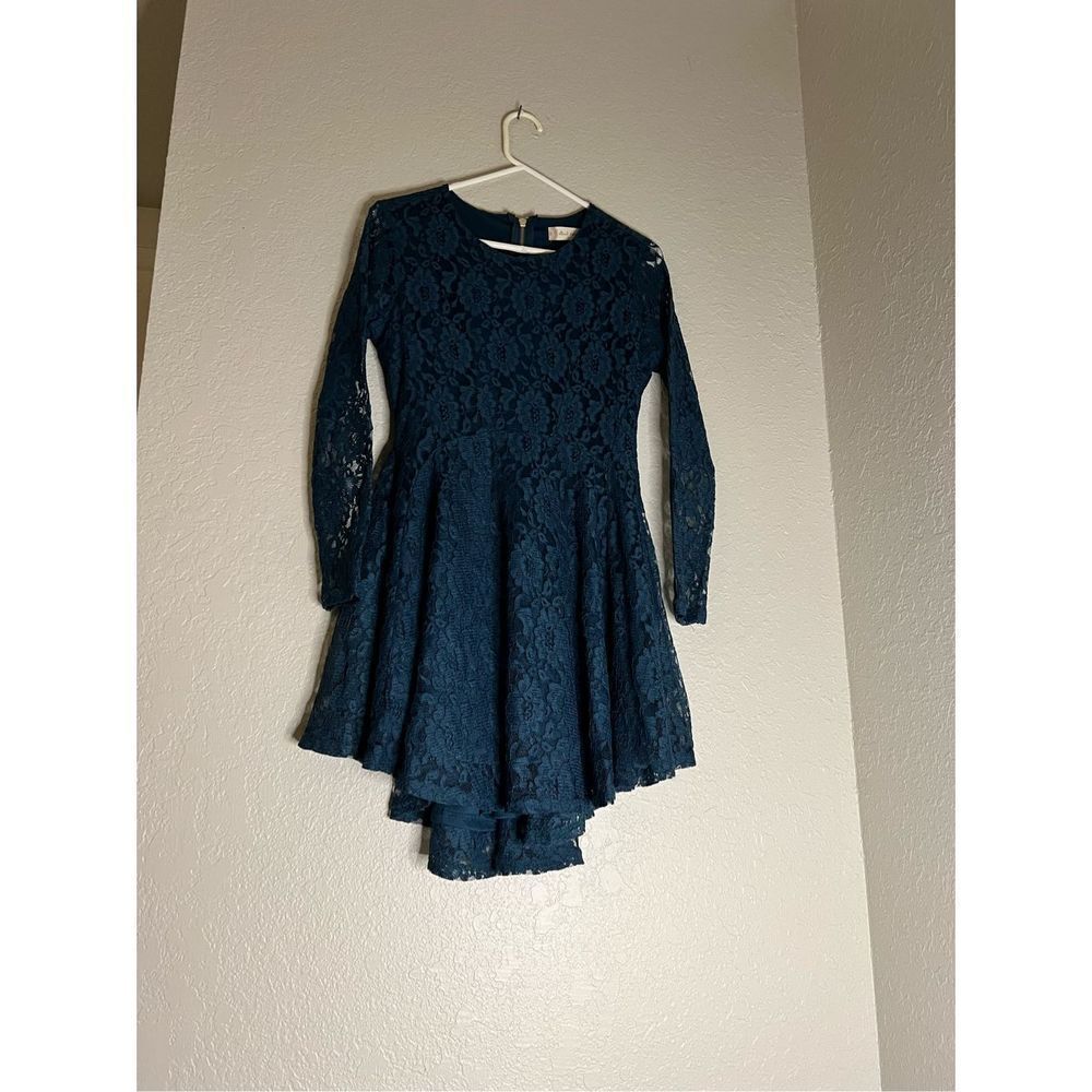 Altar'd State Women's Teal Long‎ Sleeve Dress Size S Lace Overlay L/S